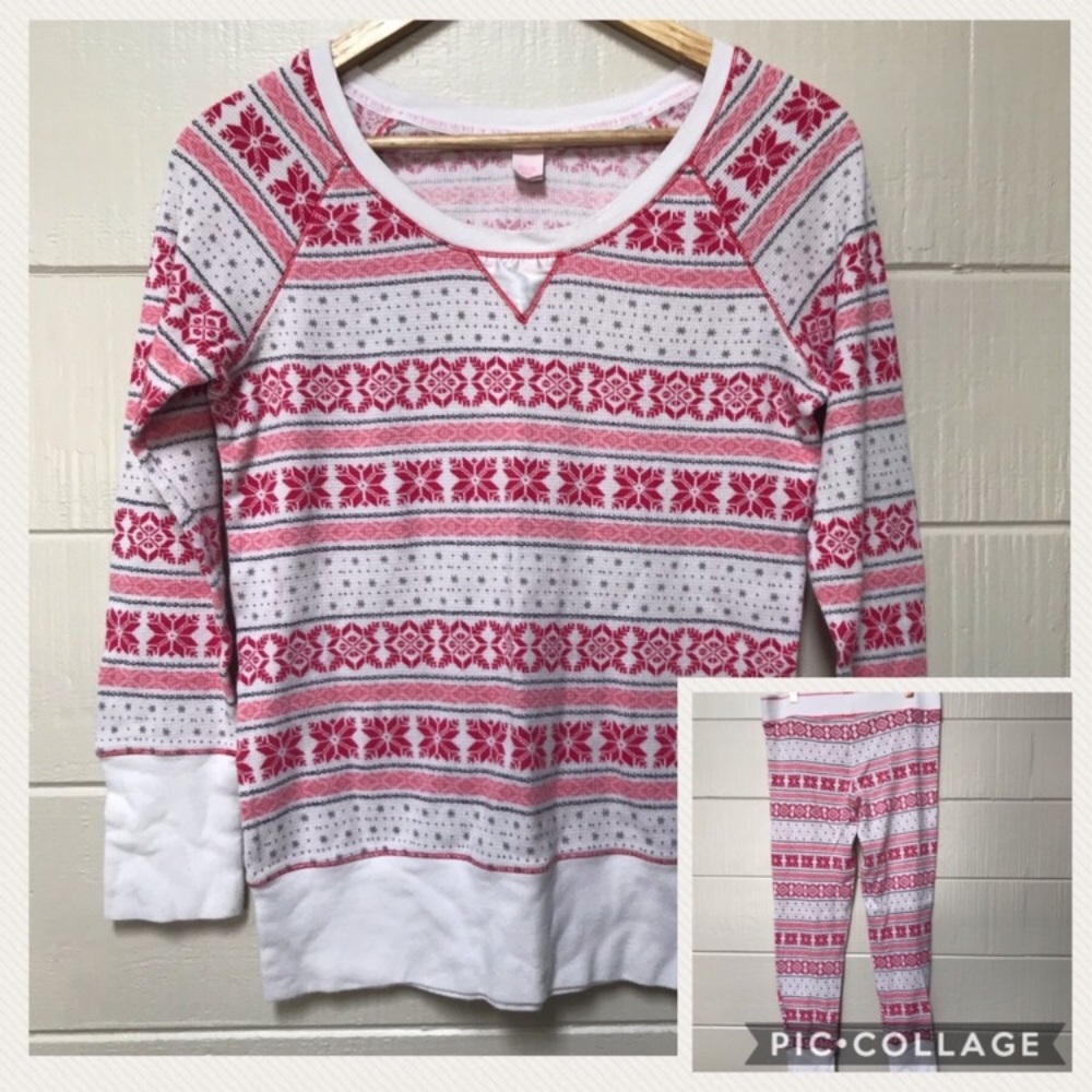 Victoria’s Secret • Pink & Red Fair Isle PJ Set M